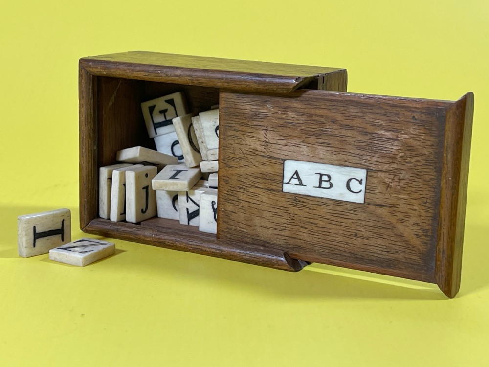 Antique Alphabet & Spelling Box - including bone letter tiles