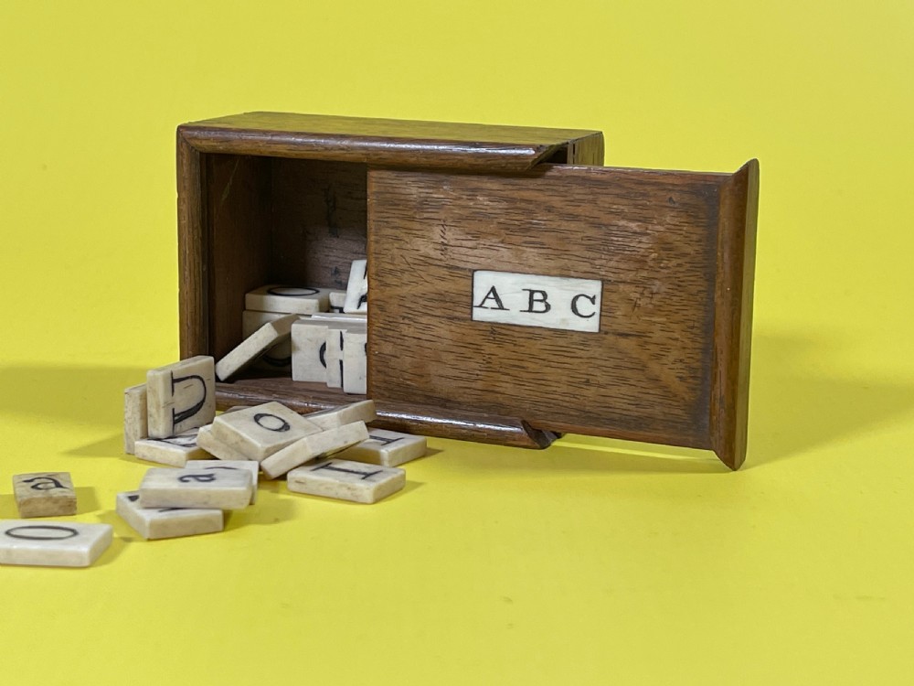 Antique Alphabet & Spelling Box - including bone letter tiles View II