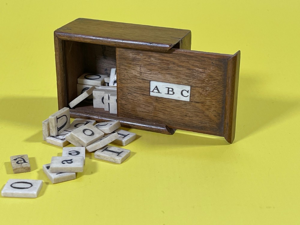 Antique Alphabet & Spelling Box - including bone letter tiles View III