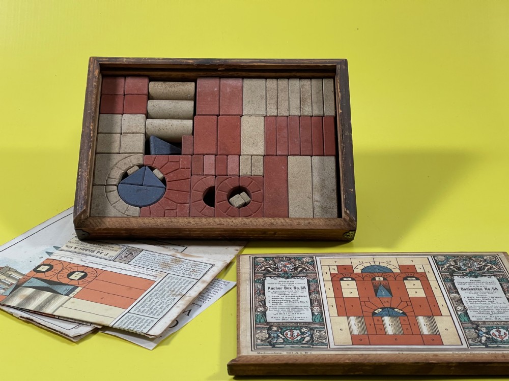 Antique Richter's Richter's Anchor Box Containing Building Stones & Instructions
