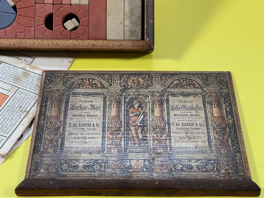 Antique Richter's Richter's Anchor Box Containing Building Stones & Instructions View X