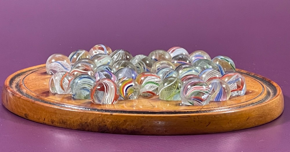 Antique Solitaire Board & Victorian Marbles