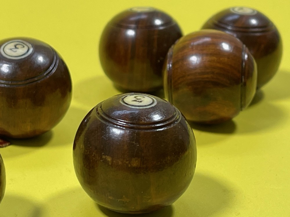 A Complete Set of Mini Lignum Vitae Bowls & Jack View II