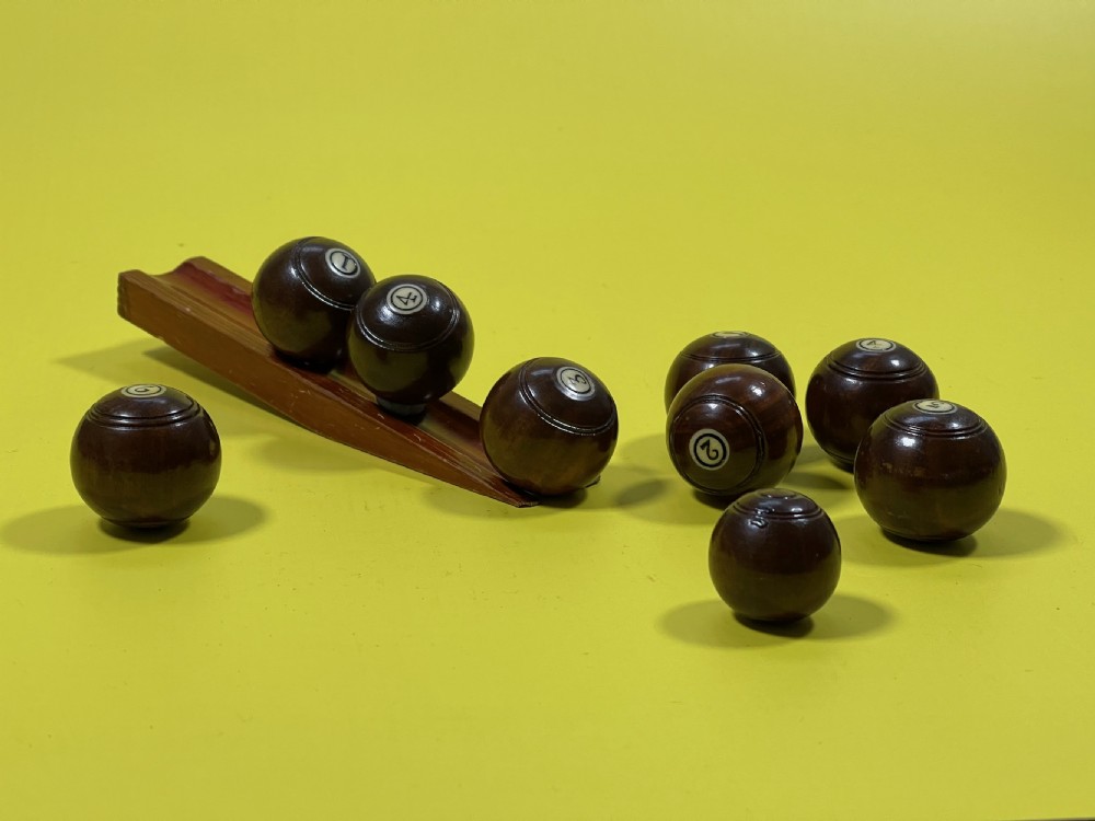 A Complete Set of Mini Lignum Vitae Bowls & Jack View IV