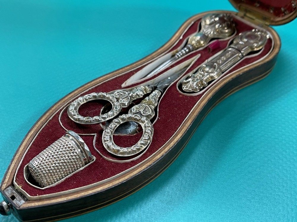 Antique Shoe Shaped Box -Fitted with sewing items View III