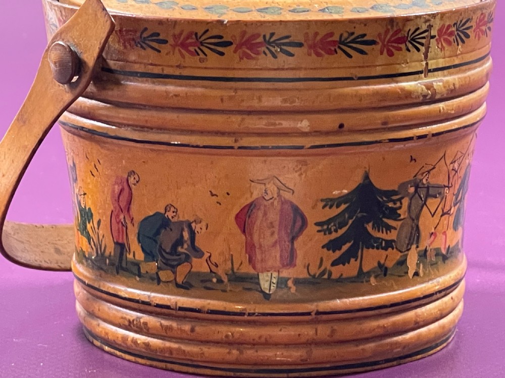 An early painted  Tunbridge Ware circular sewing pannier box View IV