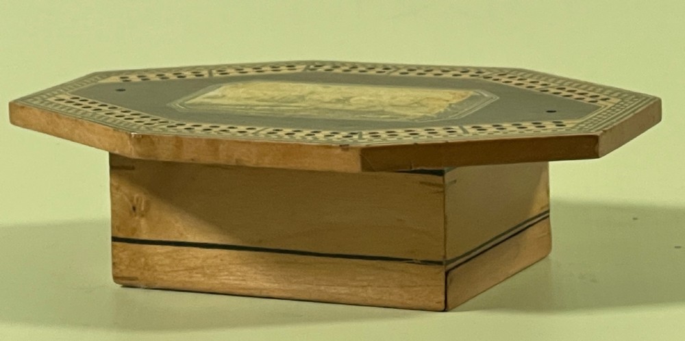 An  Early 1800s Tunbridge Ware Octagonal Cribbage Board - boating interest View IV