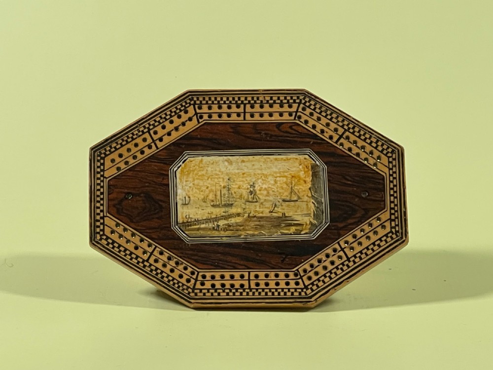 An  Early 1800s Tunbridge Ware Octagonal Cribbage Board - boating interest View VI