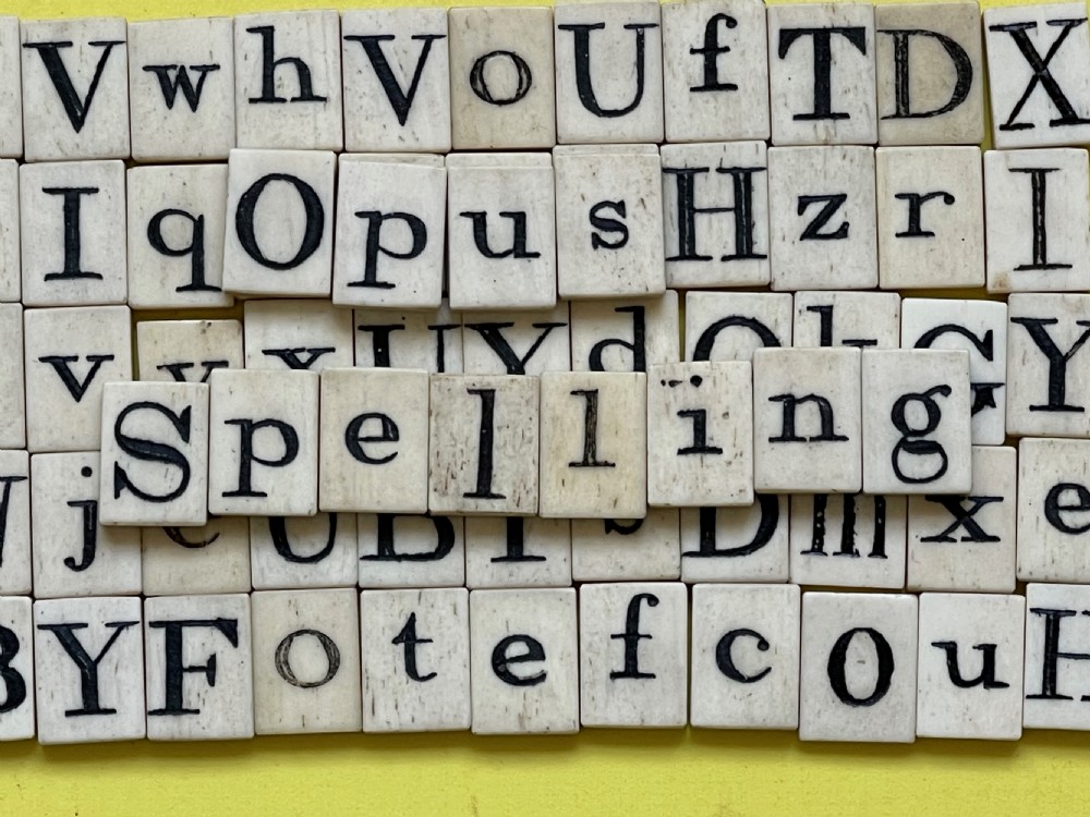 Antique Alphabet & Spelling Box - over 80 double-sided bone letter tiles View II