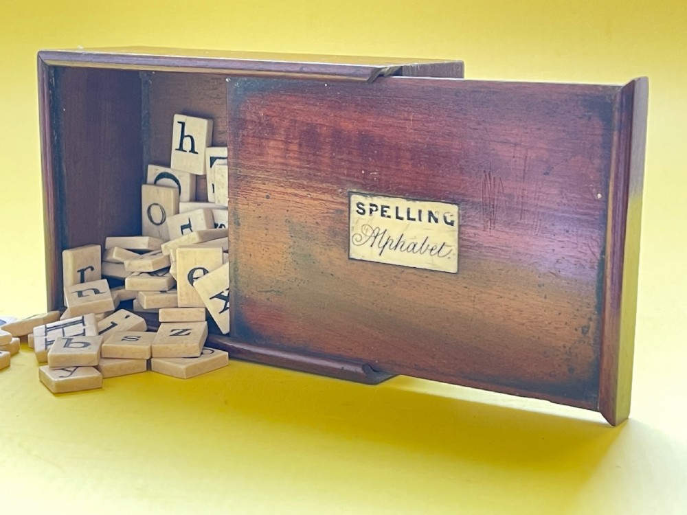 Antique Alphabet & Spelling Box - over 80 double-sided bone letter tiles View IV