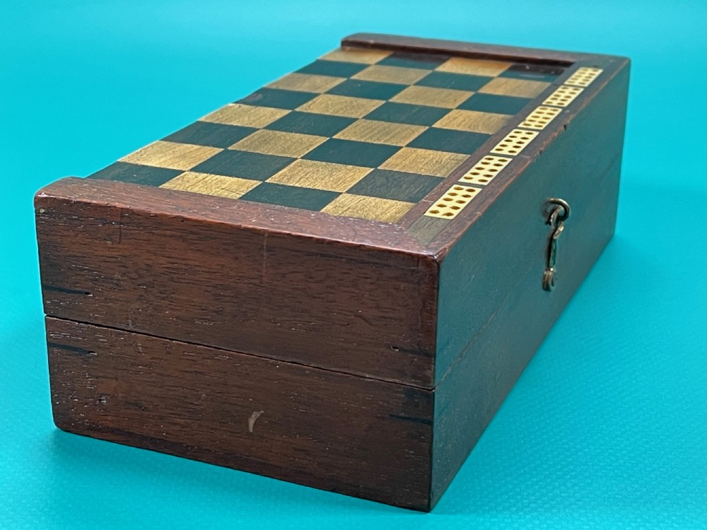Antique Travelling Draughts Games box -  all the wooden counters are present View IV