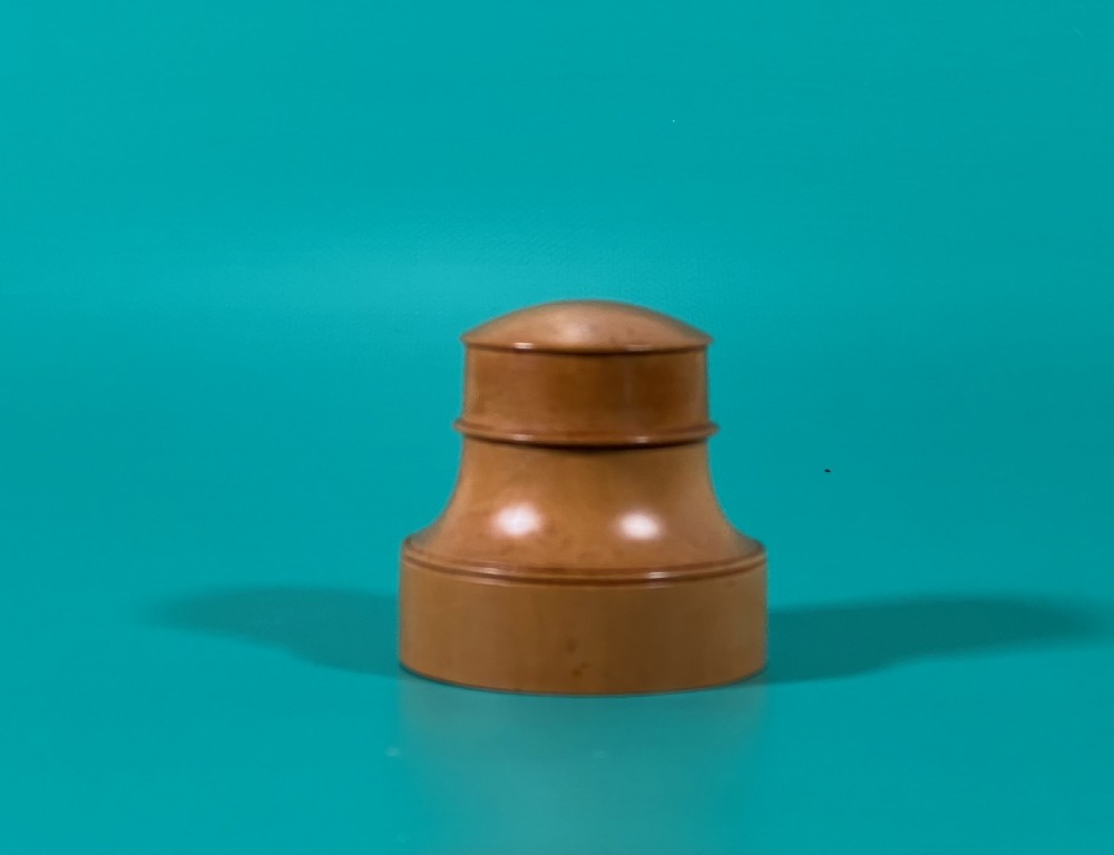 Antique Treen Boxwood Ink Well - Original glass bottle inside