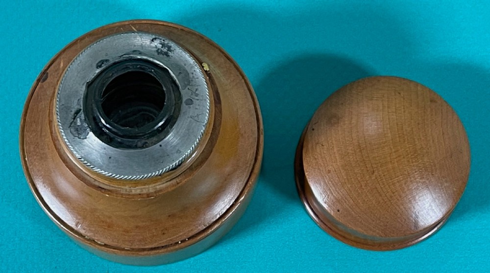 Antique Treen Boxwood Ink Well - Original glass bottle inside View III