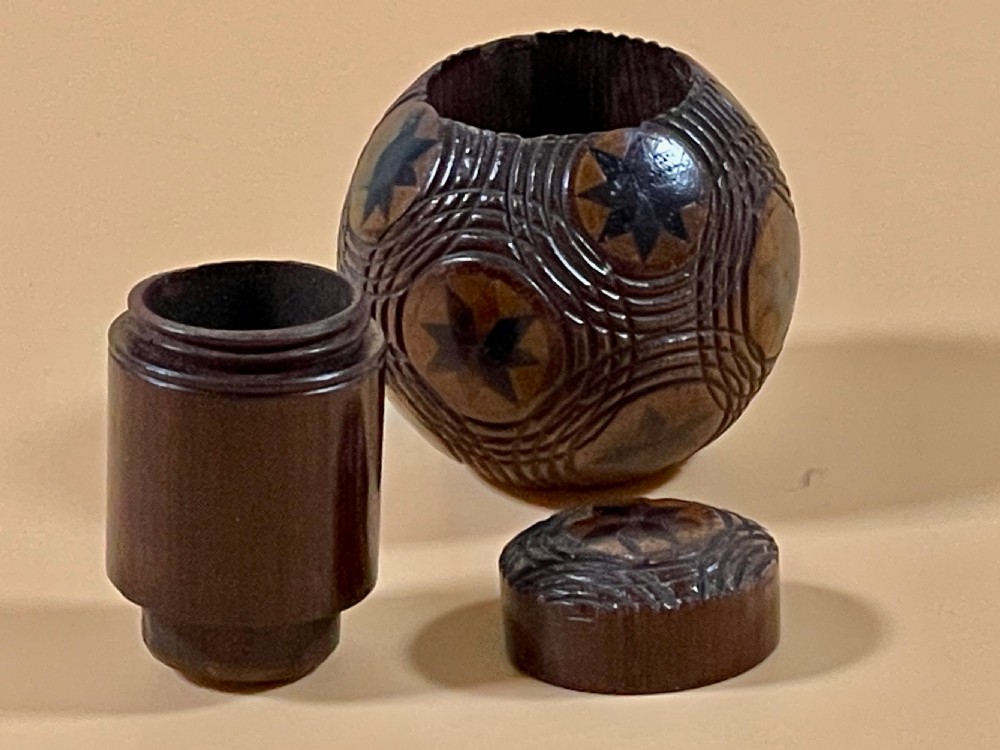 An unusual Tunbridge Ware 'puzzle' snuff box or sovereign holder. View III