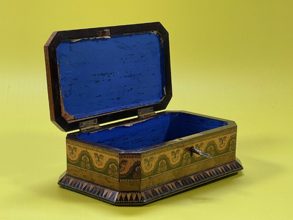 Antique Tunbridge Ware Sewing Box & Pin Cushion View VII
