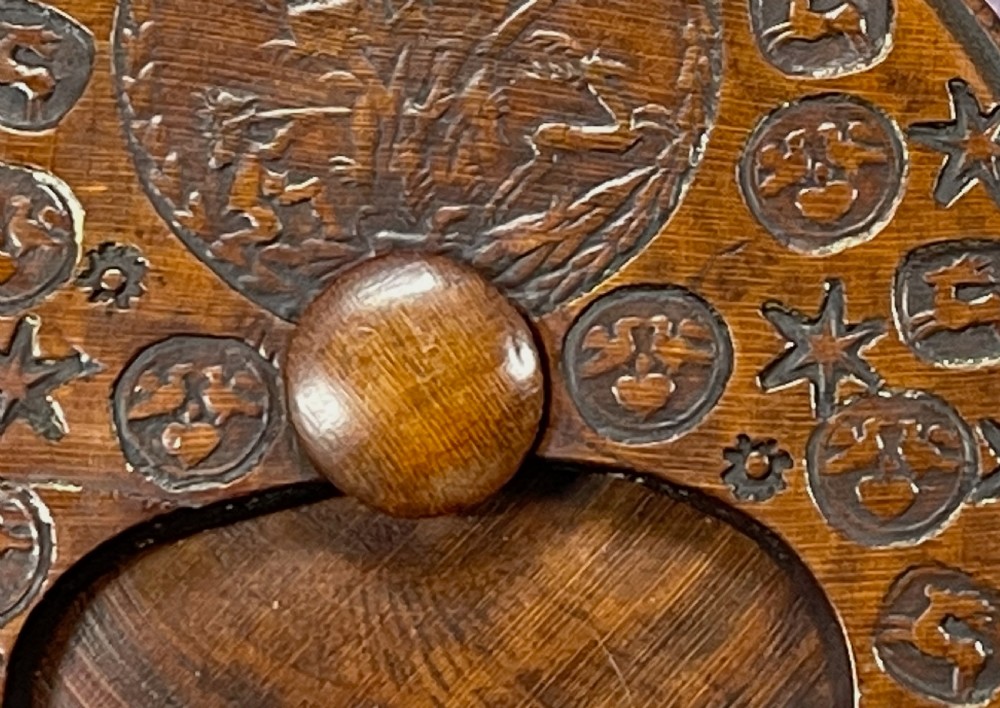 Antique Treen Misers Snuff Box - Stags, birds, hearts View V