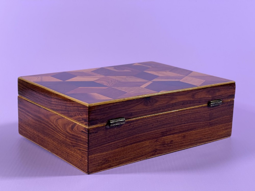Antique Tunbridge Ware Box - tumbling block lid View V