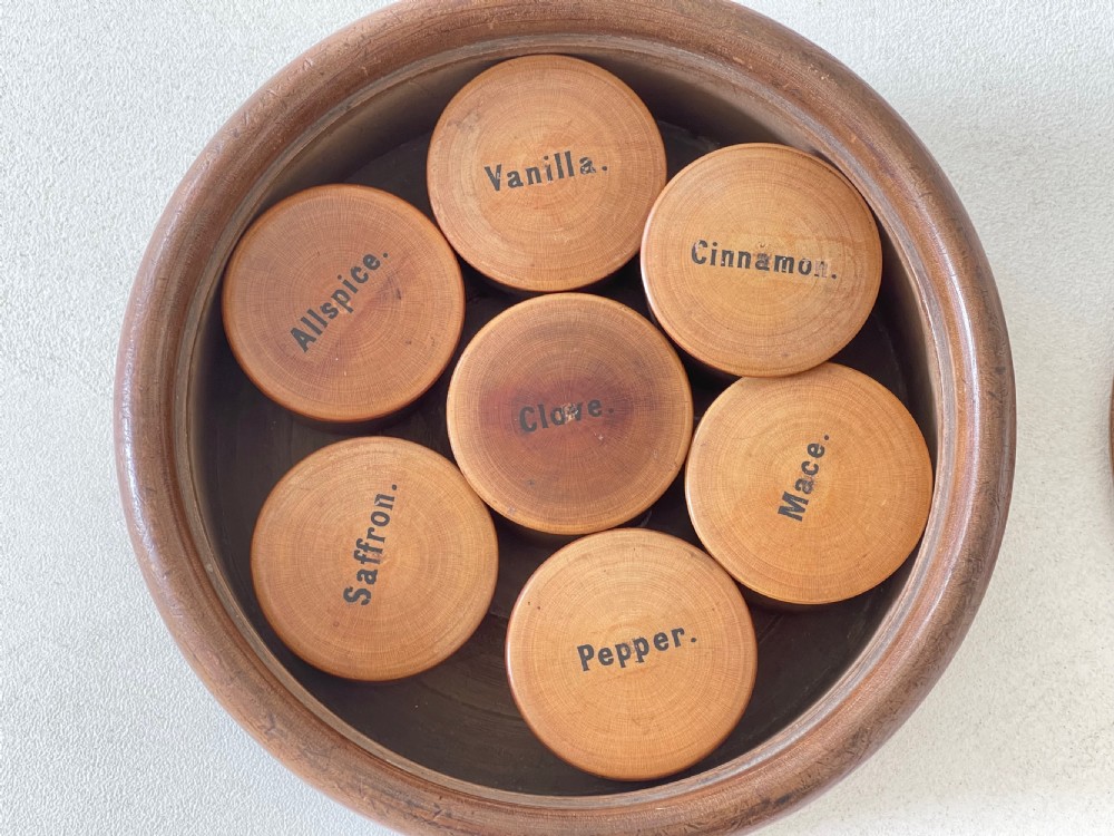 Antique Circular Spice Box - with seven spice pots inside