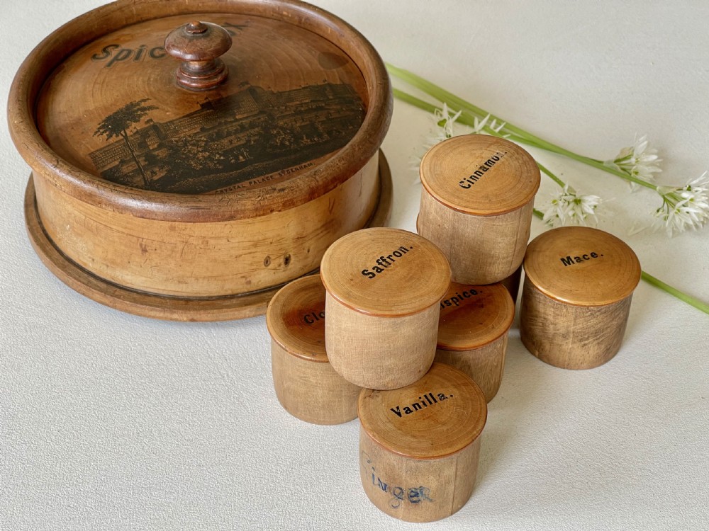 Antique Circular Spice Box - with seven spice pots inside View VII
