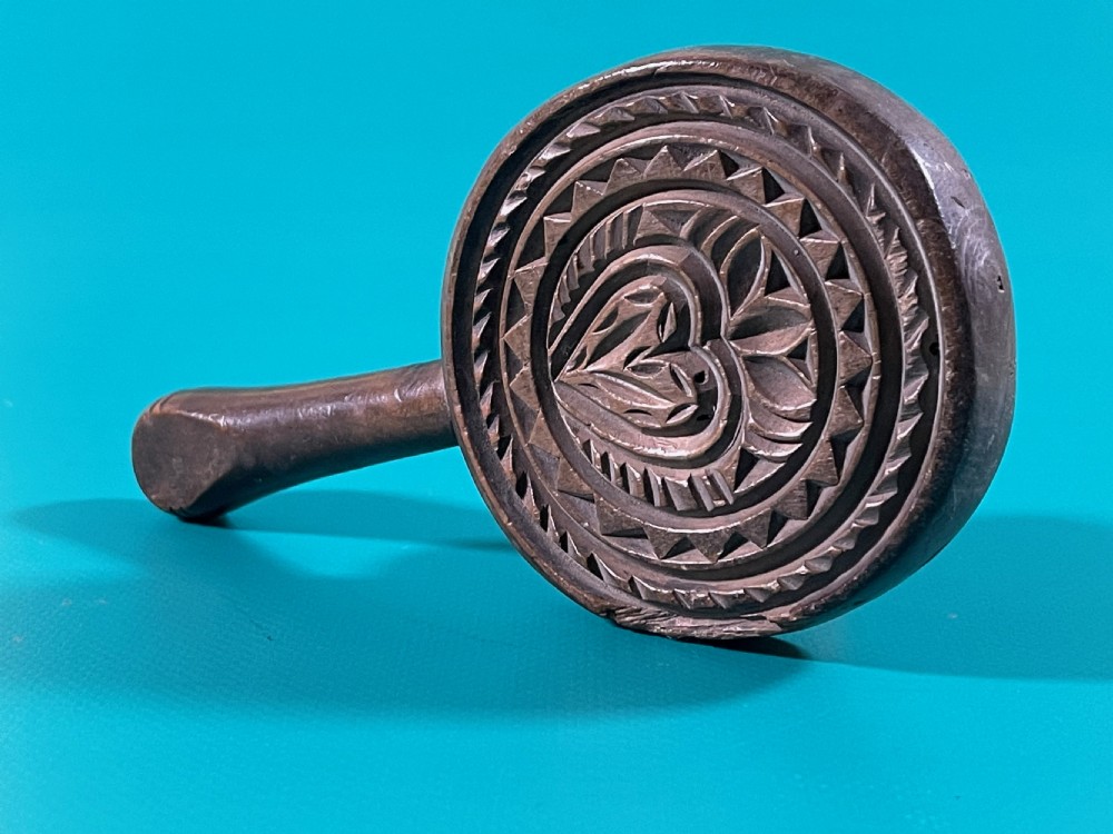 An Antique Treen Lollipop Butter Stamp & Slapper View VIII