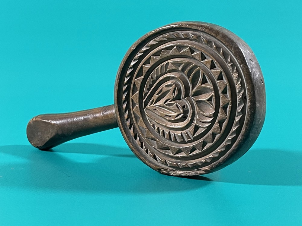 An Antique Treen Lollipop Butter Stamp & Slapper View IX