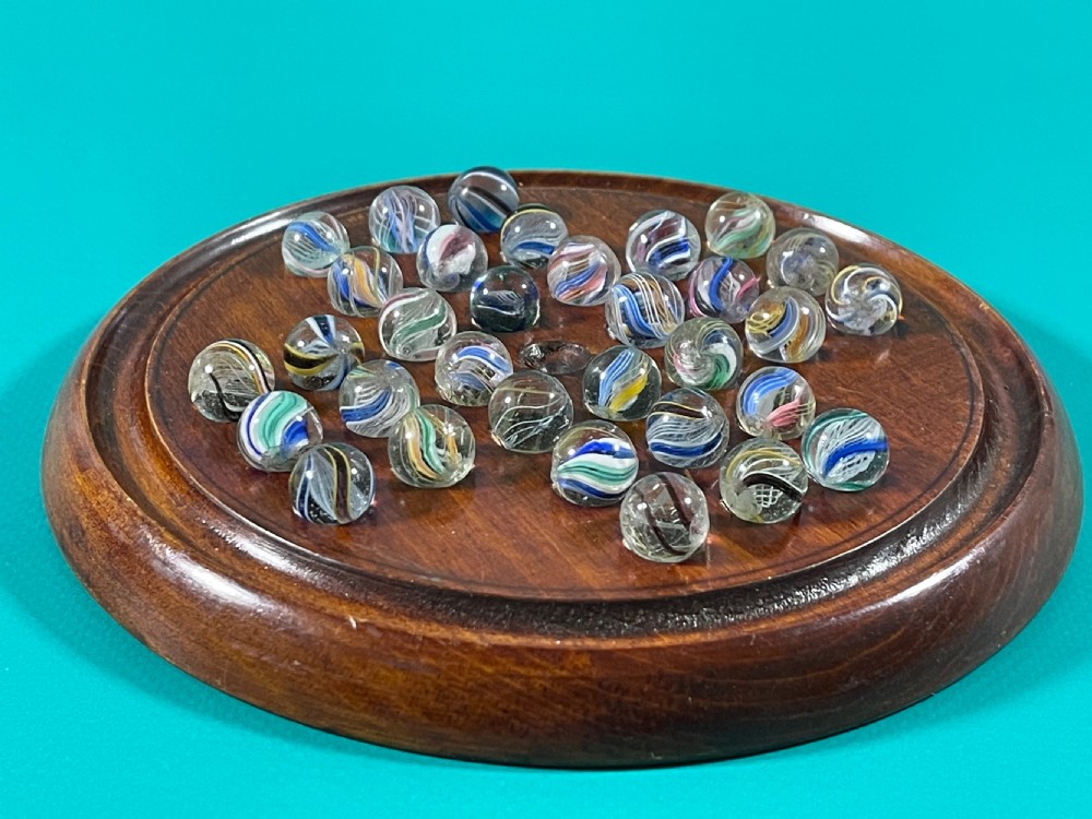 Antique Solitaire Board & Victorian Marbles