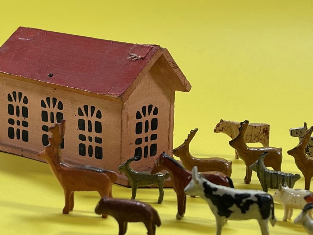 A Small Folk Art Noahs Ark - with a mixture of 19 animals View III