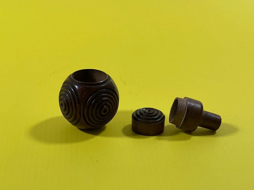 Antique Treen Fruit Wood Puzzle Ball - Snuff , sovereignholder View II