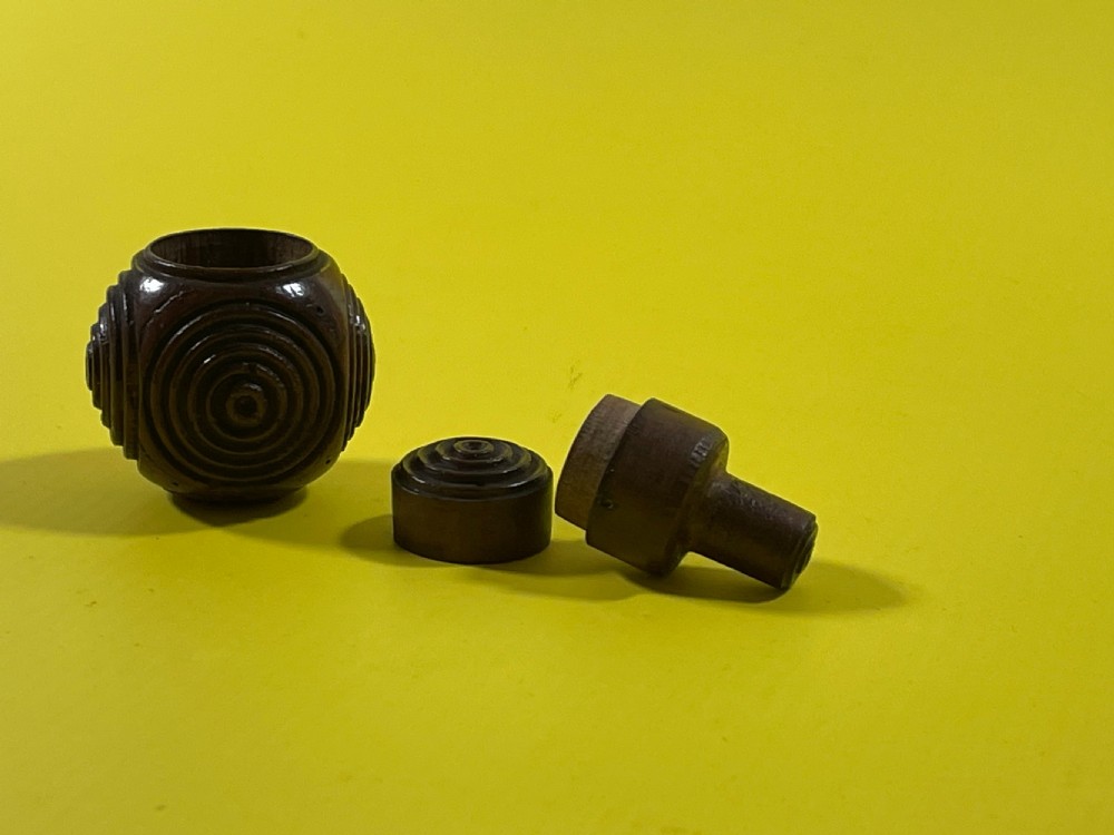 Antique Treen Fruit Wood Puzzle Ball - Snuff , sovereignholder View III
