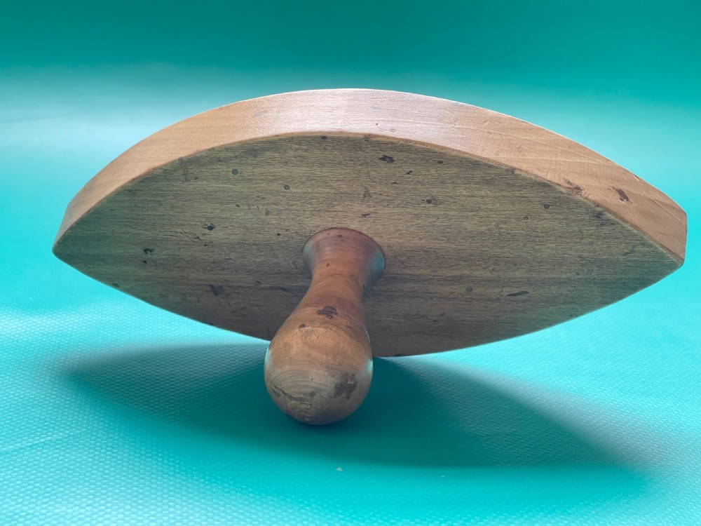 Antique Welsh sycamore canoe shaped butter stamp View III