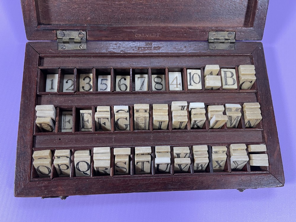 Antique Alphabet & Numbers  in a Mahogany Box