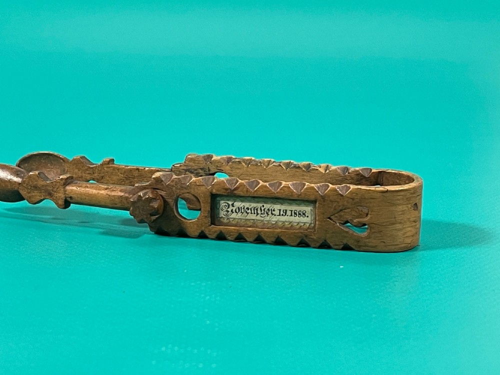 Antique Treen  Welsh Sycamore Sugar Tongs - dated 1888 View VIII