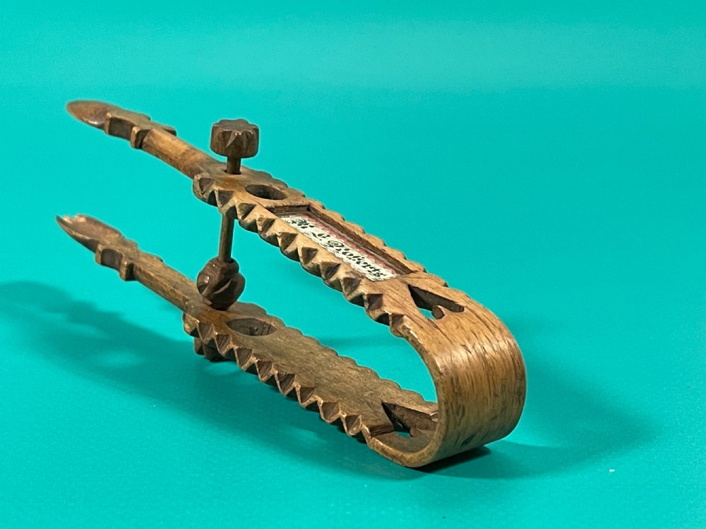 Antique Treen  Welsh Sycamore Sugar Tongs - dated 1888 View IX
