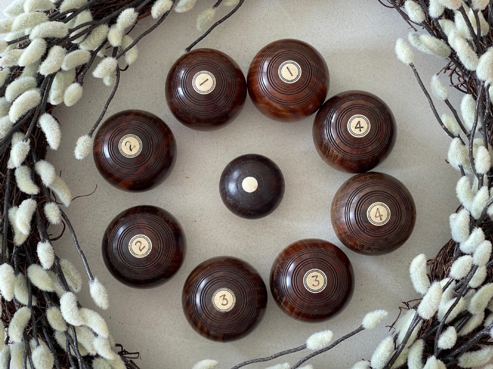 Antique Treen Table Bowls & Jack