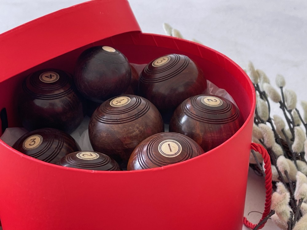 Antique Treen Table Bowls & Jack View V