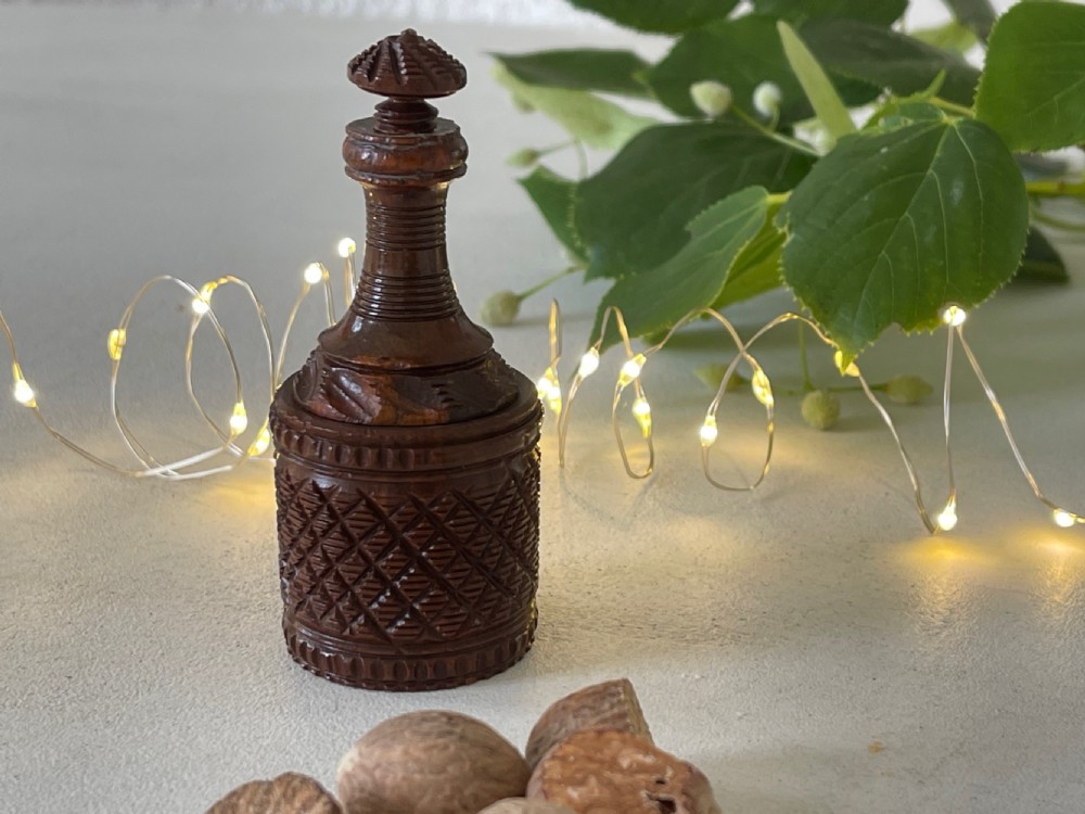 Antique Treen Nutmeg Grater - in the shape of a wine bottle