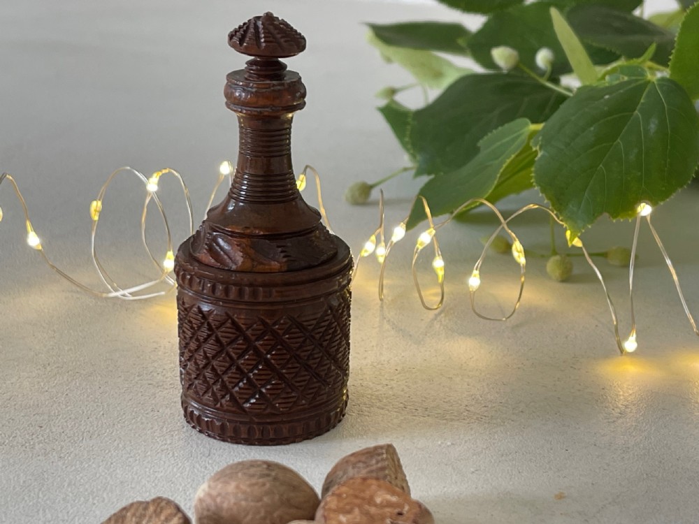Antique Treen Nutmeg Grater - in the shape of a wine bottle View III