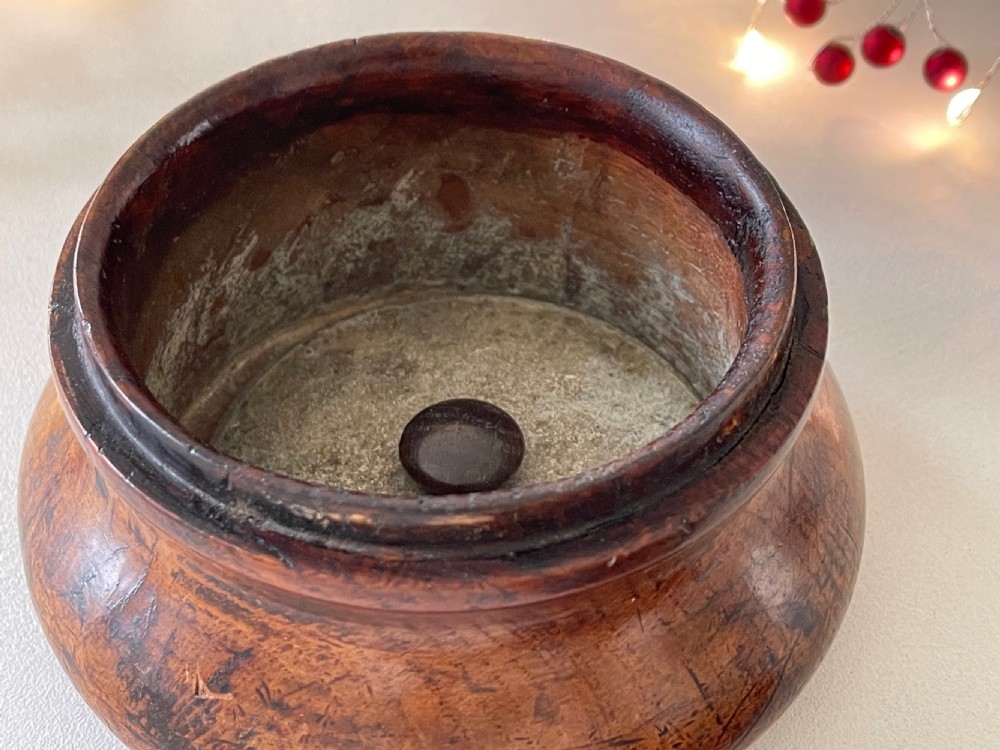 Antique Treen Pot with Damper  View II