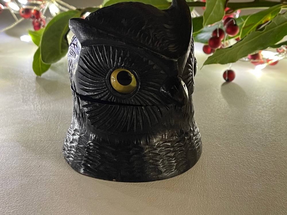 Antique Black Forest Carved Owl Ink Well View II