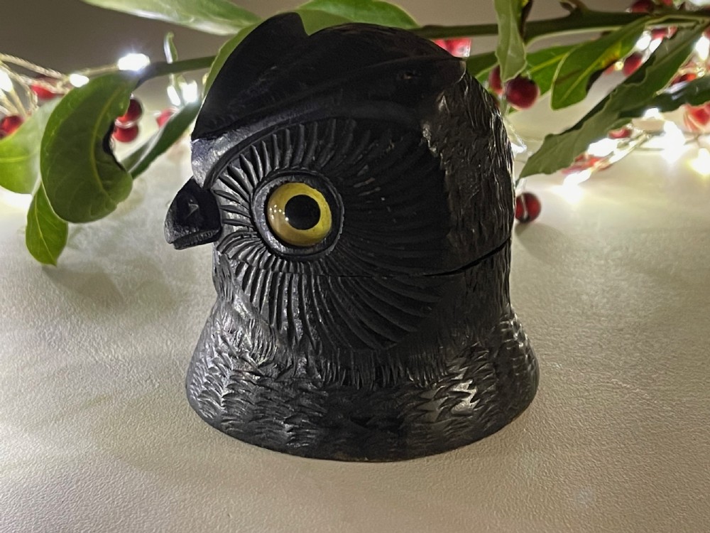 Antique Black Forest Carved Owl Ink Well View III