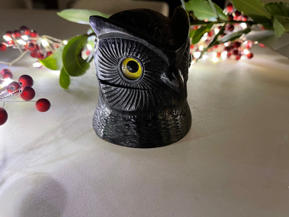 Antique Black Forest Carved Owl Ink Well View IV
