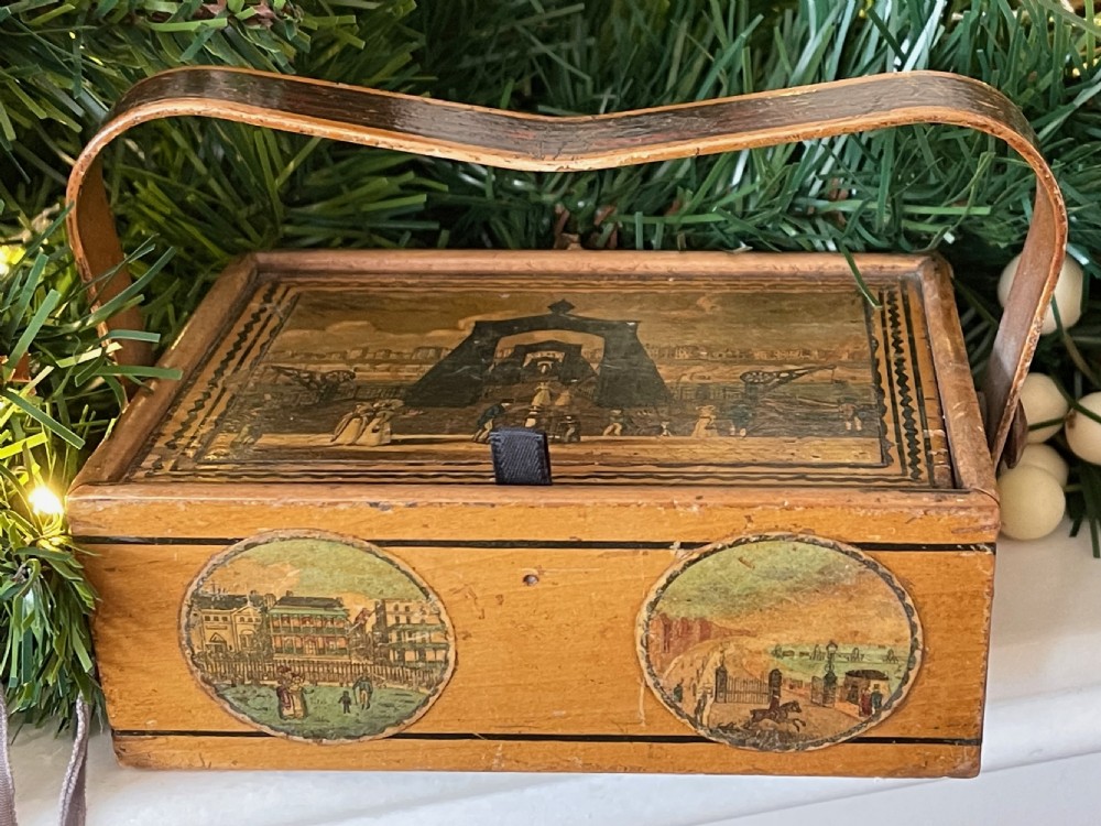 Antique Tunbridge Ware Sewing Pannier - reels & measure View VIII