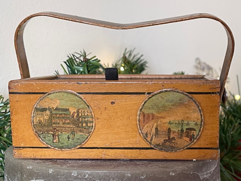 Antique Tunbridge Ware Sewing Pannier - reels & measure View IX