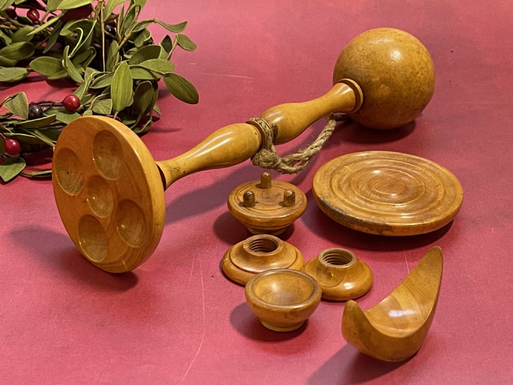 Antique Treen Bilboquet - various different shaped attachments View III
