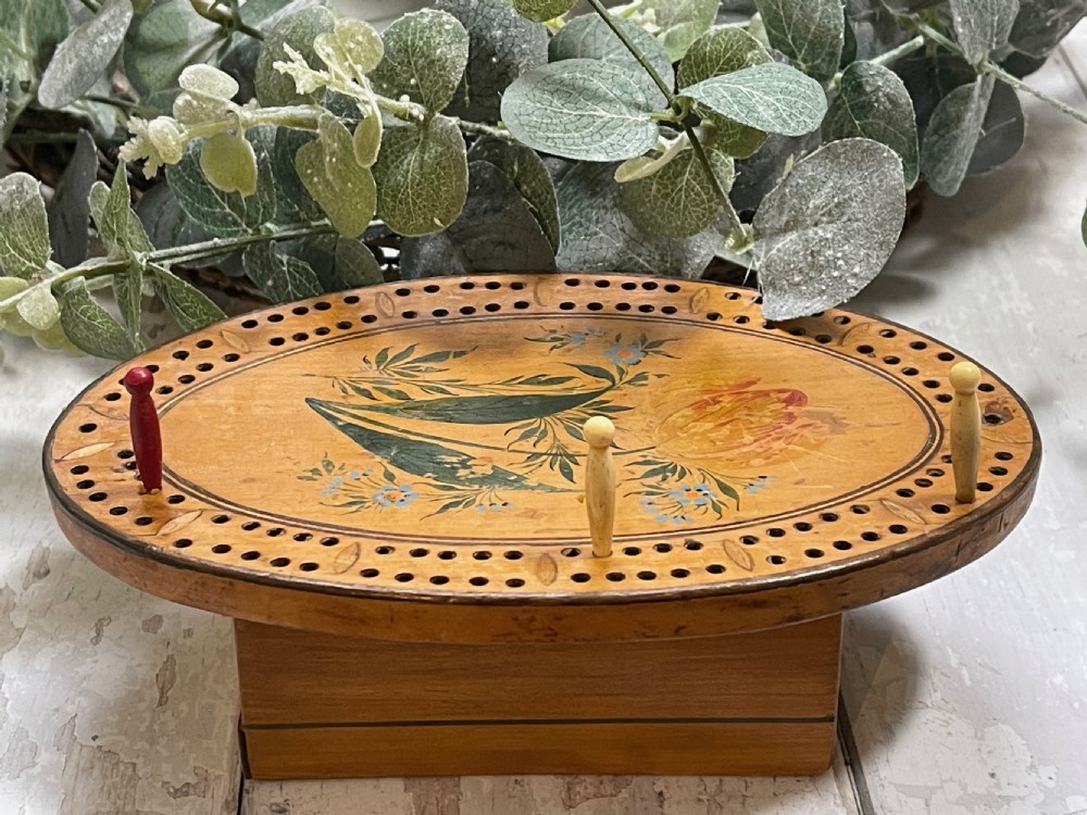 An  early 1800s  treen  Tunbridge Ware Painted cribbage box  View VII