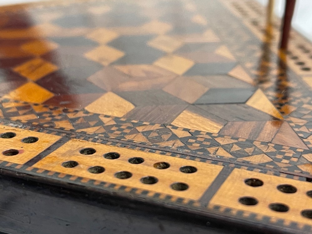 Antique Tunbridge Ware Cribbage Board View II