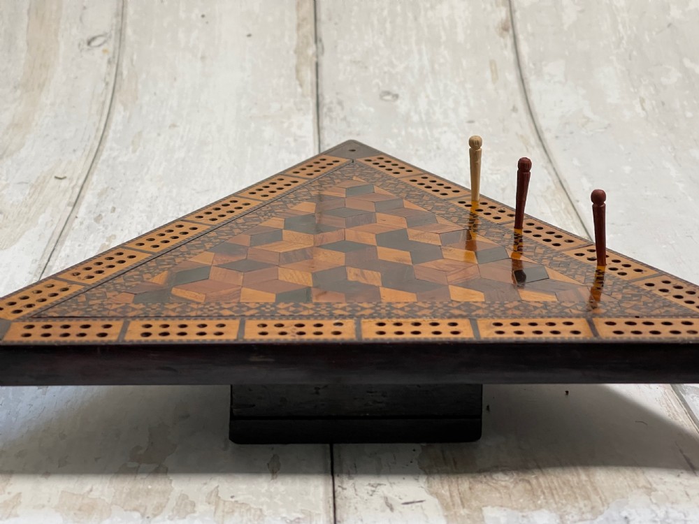 Antique Tunbridge Ware Cribbage Board View V