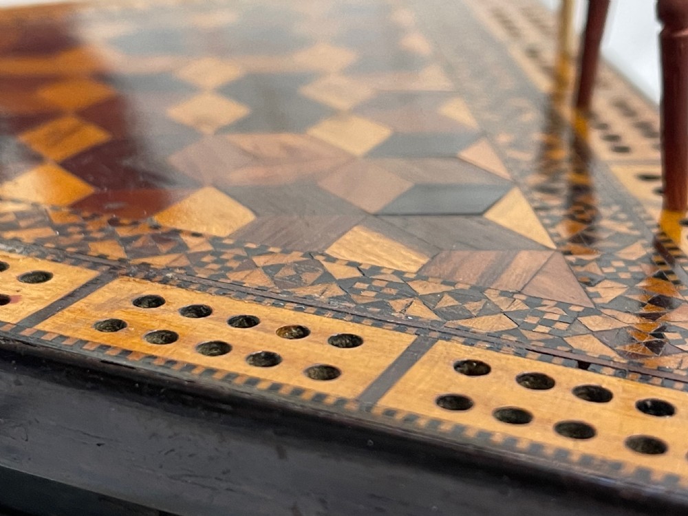 Antique Tunbridge Ware Cribbage Board View VI
