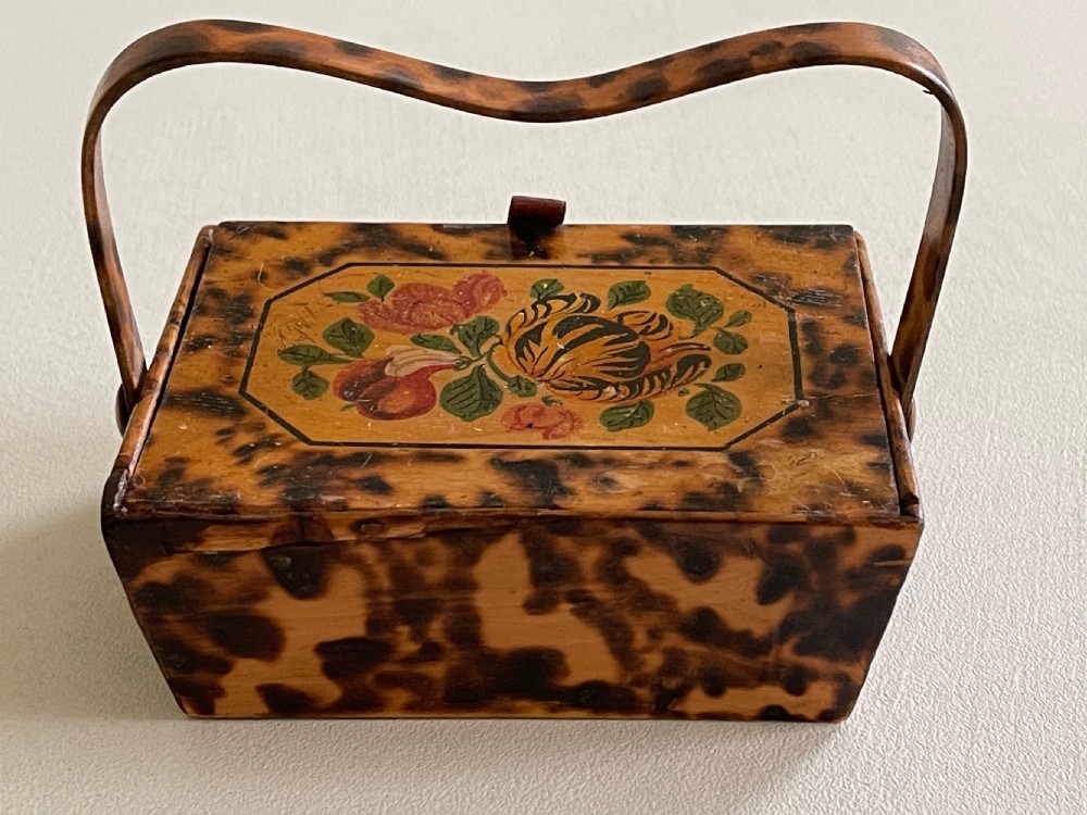 An unusual early Tunbridge Ware sewing pannier - decorated with hot poker work  View IV