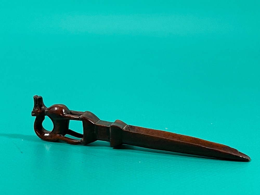 A Rare Antique Treen Apple Corer - with a carved dog View VII
